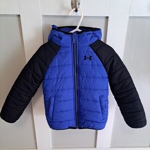 Under Armour Toddler Boys Hooded Puffer Jacket – Blue/Black – Size 3T